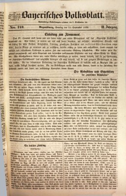 Bayerisches Volksblatt (Regensburger Morgenblatt) Samstag 21. September 1850