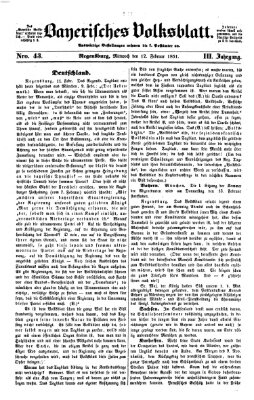 Bayerisches Volksblatt (Regensburger Morgenblatt) Mittwoch 12. Februar 1851