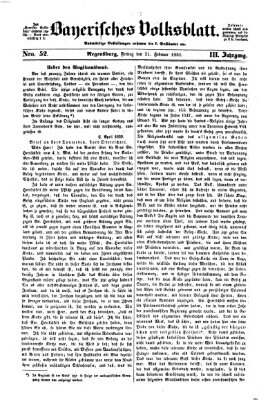 Bayerisches Volksblatt (Regensburger Morgenblatt) Freitag 21. Februar 1851