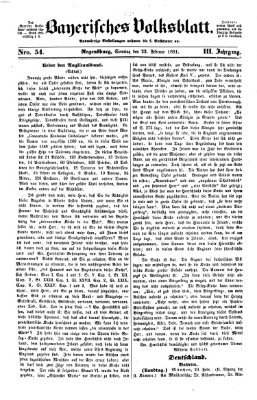 Bayerisches Volksblatt (Regensburger Morgenblatt) Sonntag 23. Februar 1851