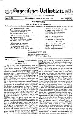 Bayerisches Volksblatt (Regensburger Morgenblatt) Freitag 18. April 1851