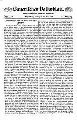 Bayerisches Volksblatt (Regensburger Morgenblatt) Dienstag 22. April 1851