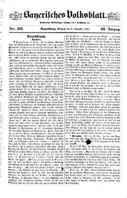 Bayerisches Volksblatt (Regensburger Morgenblatt) Mittwoch 3. Dezember 1851