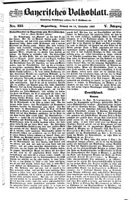 Bayerisches Volksblatt (Regensburger Morgenblatt) Mittwoch 14. September 1853