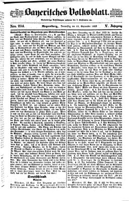 Bayerisches Volksblatt (Regensburger Morgenblatt) Donnerstag 15. September 1853