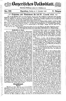 Bayerisches Volksblatt (Regensburger Morgenblatt) Samstag 17. September 1853