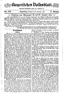 Bayerisches Volksblatt (Regensburger Morgenblatt) Dienstag 20. September 1853