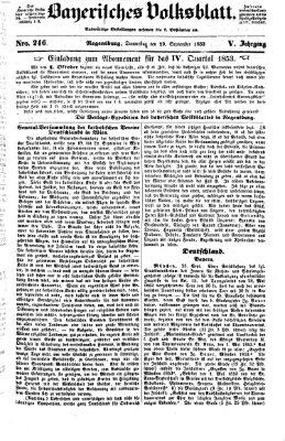 Bayerisches Volksblatt (Regensburger Morgenblatt) Donnerstag 29. September 1853