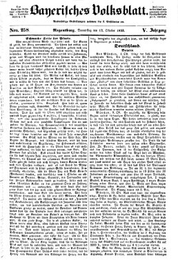 Bayerisches Volksblatt (Regensburger Morgenblatt) Donnerstag 13. Oktober 1853