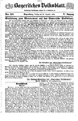 Bayerisches Volksblatt (Regensburger Morgenblatt) Dienstag 20. Dezember 1853