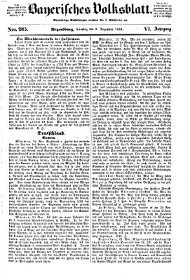 Bayerisches Volksblatt (Regensburger Morgenblatt) Samstag 2. Dezember 1854