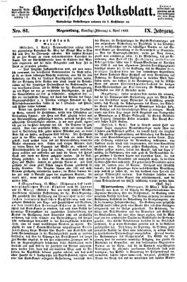 Bayerisches Volksblatt (Regensburger Morgenblatt) Samstag 4. April 1857