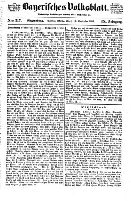 Bayerisches Volksblatt (Regensburger Morgenblatt) Samstag 12. September 1857