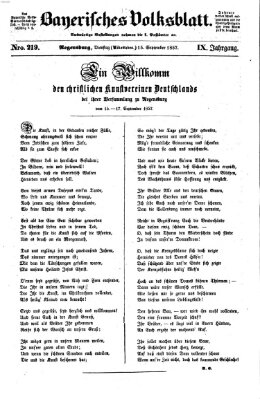 Bayerisches Volksblatt (Regensburger Morgenblatt) Dienstag 15. September 1857