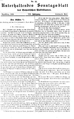 Bayerisches Volksblatt (Regensburger Morgenblatt) Sonntag 18. April 1858