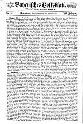 Bayerisches Volksblatt (Regensburger Morgenblatt) Montag 20. Februar 1860