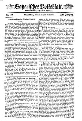 Bayerisches Volksblatt (Regensburger Morgenblatt) Mittwoch 11. April 1860