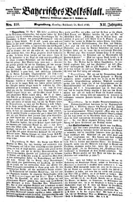 Bayerisches Volksblatt (Regensburger Morgenblatt) Samstag 21. April 1860