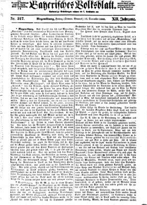 Bayerisches Volksblatt (Regensburger Morgenblatt) Freitag 16. November 1860