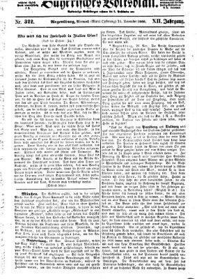 Bayerisches Volksblatt (Regensburger Morgenblatt) Mittwoch 21. November 1860