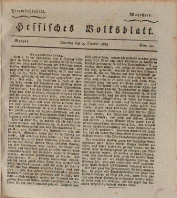 Hessisches Volksblatt Dienstag 2. Oktober 1832