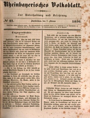 Rheinbayerisches Volksblatt Sonntag 7. Februar 1836