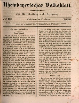 Rheinbayerisches Volksblatt Samstag 27. Februar 1836