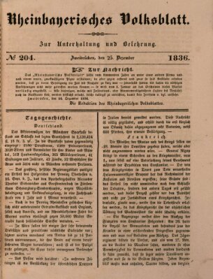 Rheinbayerisches Volksblatt Sonntag 25. Dezember 1836