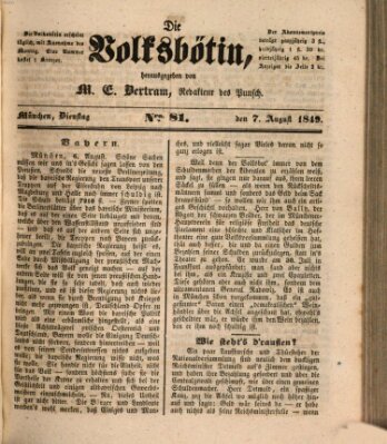 Die Volksbötin Dienstag 7. August 1849