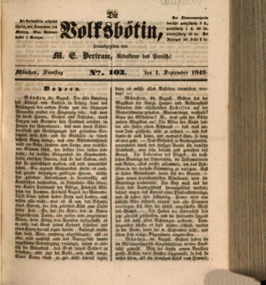 Die Volksbötin Samstag 1. September 1849