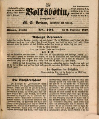 Die Volksbötin Sonntag 2. September 1849