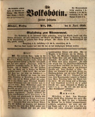 Die Volksbötin Dienstag 2. April 1850