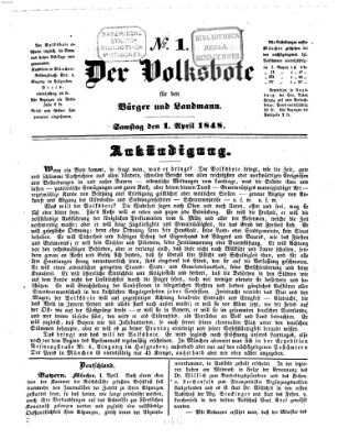 Der Volksbote für den Bürger und Landmann Samstag 1. April 1848