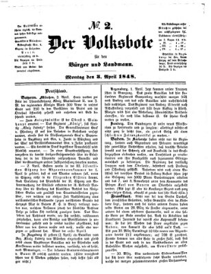 Der Volksbote für den Bürger und Landmann Montag 3. April 1848