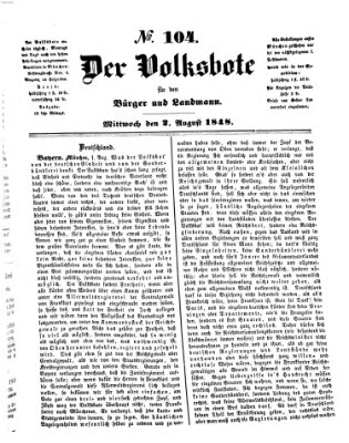 Der Volksbote für den Bürger und Landmann Mittwoch 2. August 1848