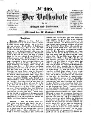 Der Volksbote für den Bürger und Landmann Dienstag 12. September 1848