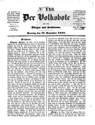 Der Volksbote für den Bürger und Landmann Sonntag 17. September 1848