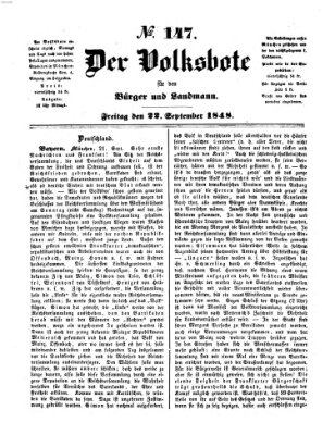 Der Volksbote für den Bürger und Landmann Freitag 22. September 1848