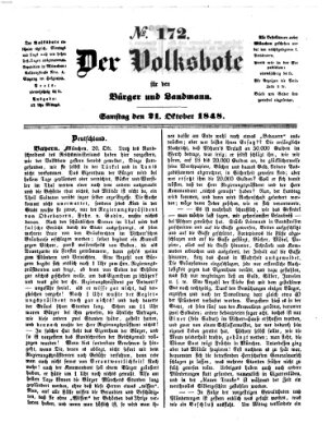 Der Volksbote für den Bürger und Landmann Samstag 21. Oktober 1848