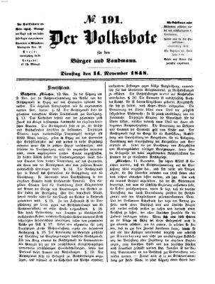 Der Volksbote für den Bürger und Landmann Dienstag 14. November 1848