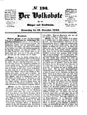 Der Volksbote für den Bürger und Landmann Donnerstag 16. November 1848