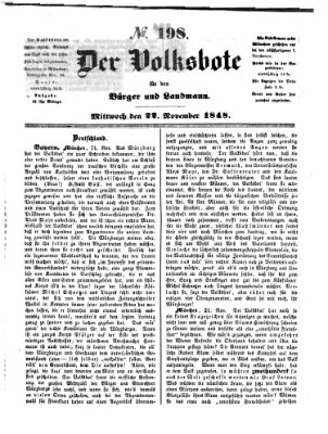 Der Volksbote für den Bürger und Landmann Mittwoch 22. November 1848