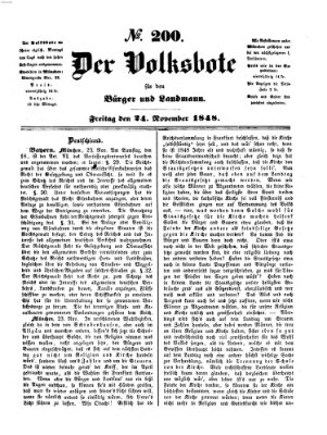 Der Volksbote für den Bürger und Landmann Freitag 24. November 1848