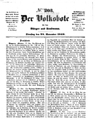 Der Volksbote für den Bürger und Landmann Dienstag 28. November 1848