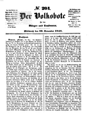 Der Volksbote für den Bürger und Landmann Mittwoch 29. November 1848