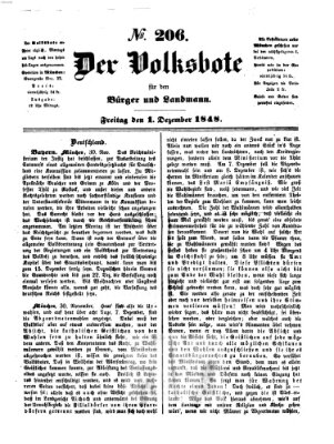 Der Volksbote für den Bürger und Landmann Freitag 1. Dezember 1848