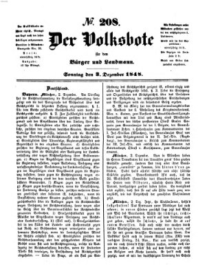 Der Volksbote für den Bürger und Landmann Sonntag 3. Dezember 1848