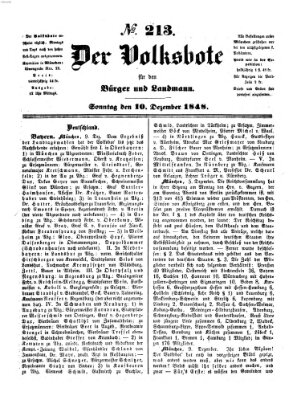 Der Volksbote für den Bürger und Landmann Sonntag 10. Dezember 1848