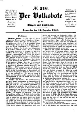 Der Volksbote für den Bürger und Landmann Donnerstag 14. Dezember 1848