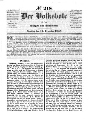 Der Volksbote für den Bürger und Landmann Samstag 16. Dezember 1848